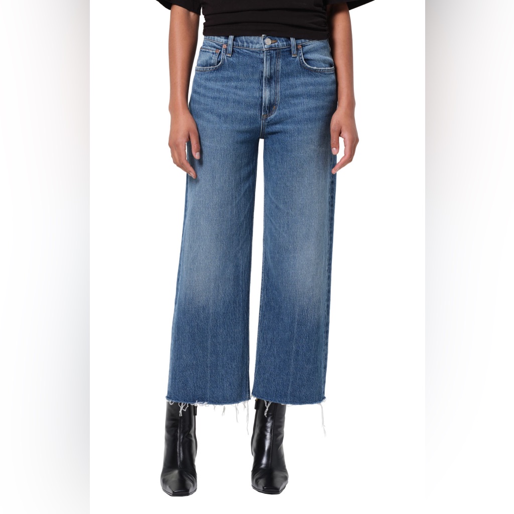 Agolde Ren Raw Hem High Waist Ankle Wide Leg Jeans Size 31 Nwt
